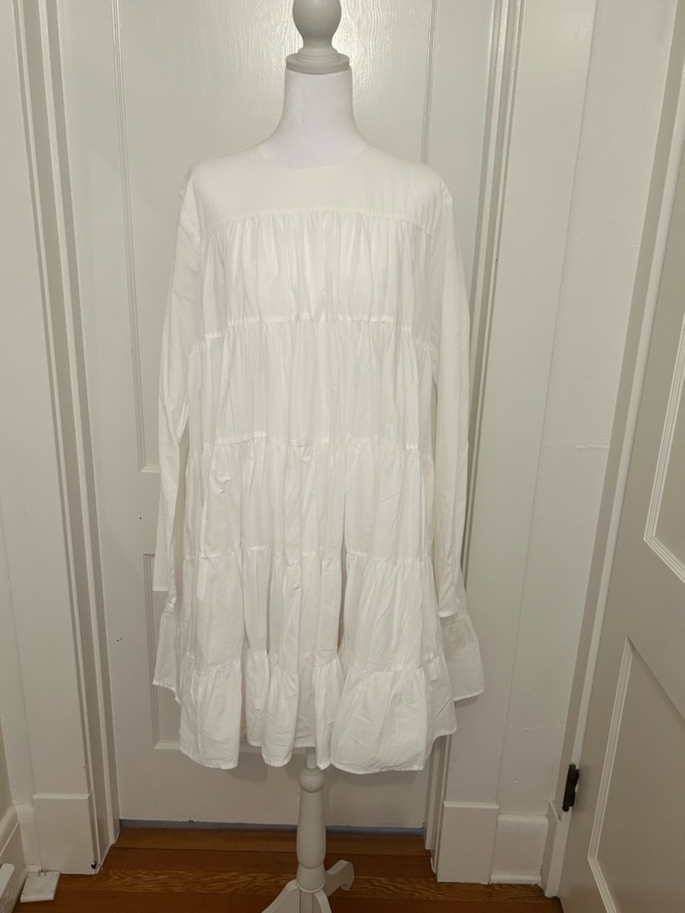 Merlette White Tiered Long Sleeve Babydoll Dress